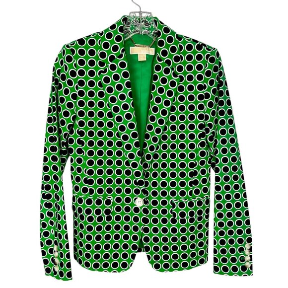 Michael Kors Womens Green Black Polka Dot Blazer Jacket Single Button size 0 - Picture 1 of 12